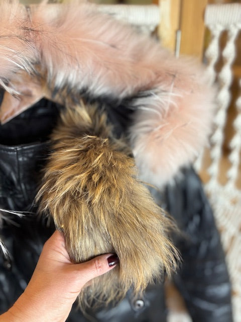 DANIER Leather Puffer Coat with Fur Trim (M)