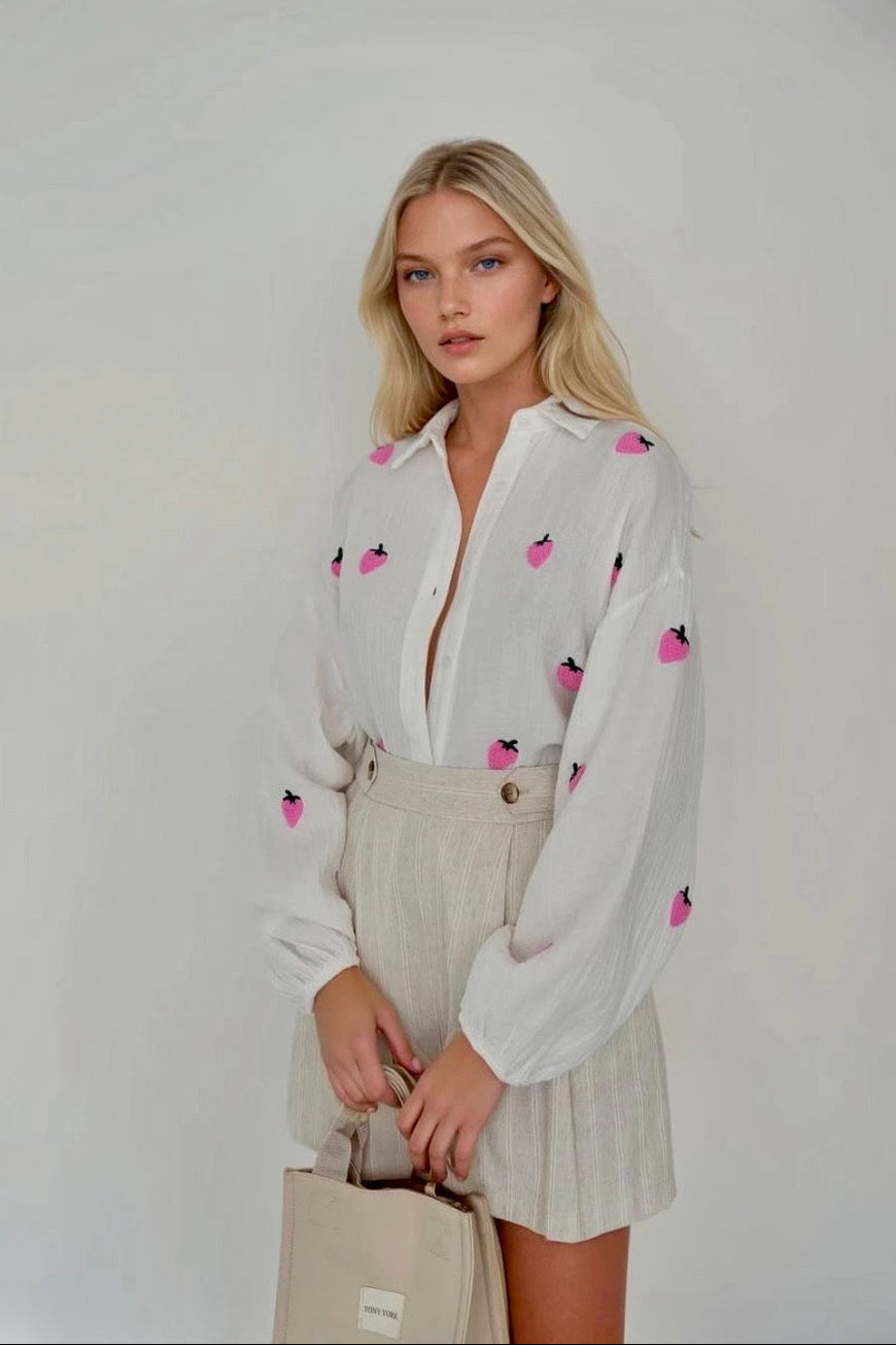 Textured Strawberry Gauzy Shirt