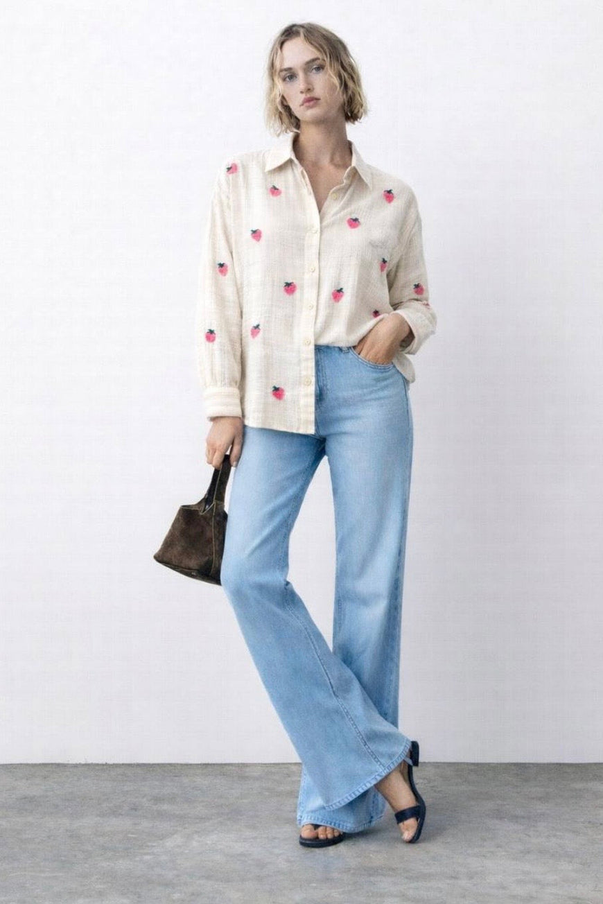 Textured Strawberry Gauzy Shirt