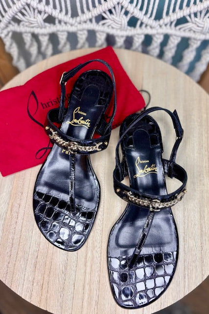 CHRISTIAN LOUBOUTIN- MJ Croc Effect Sandals NEW! (37.5)