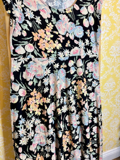 chaps floral maxi dress Chaps Maxi Dress Womens XL Black White Floral Stretch Short Sleeve Wrap V-Neck