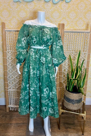 KIVARI- Green Floral 2pc Top/Skirt (4/6)