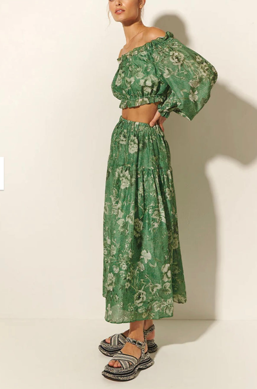 KIVARI- Green Floral 2pc Top/Skirt (4/6)