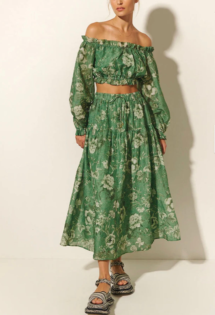 KIVARI- Green Floral 2pc Top/Skirt (4/6)