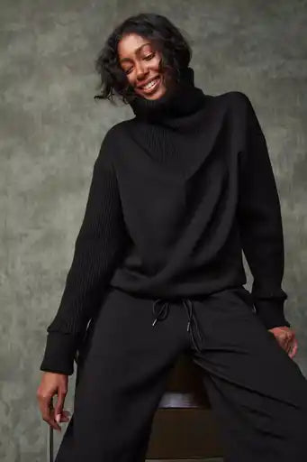 Jovie Scuba/Rib Long Sleeve T-Neck Sweater