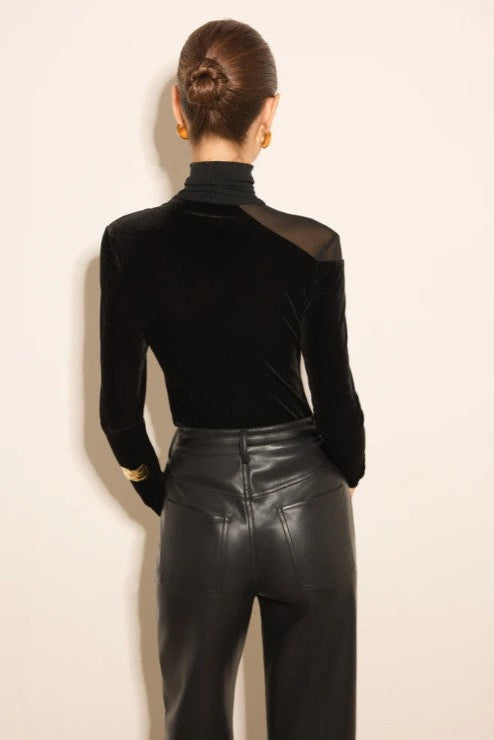 COMMENSE | Stacking Neck Sheer-Detail Velvet Blouse (Fits L)