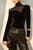  Stacking Neck Sheer-Detail Velvet Blouse (Fits L)