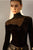  Stacking Neck Sheer-Detail Velvet Blouse (Fits L)