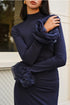 COMMENSE | Elegant Ruffle Split Jersey Long Dress (M)