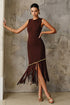 COMMENSE | Asymmetric Fringe Metal Bead Detail Midi Dress (M)