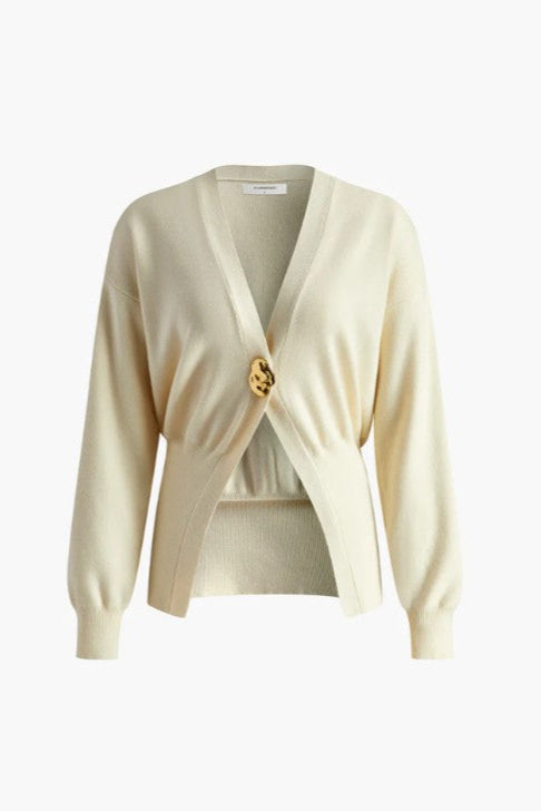 COMMENSE | Golden Button Plain Cardigan (M)