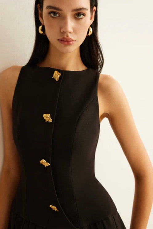 COMMENSE | Metal-Button Pleated Tank Dress (L)