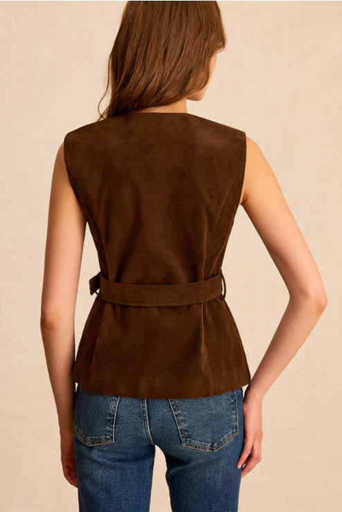 COMMENSE | Faux Suede Vest with Belt
