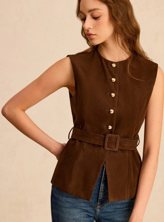 COMMENSE | Faux Suede Vest with Belt