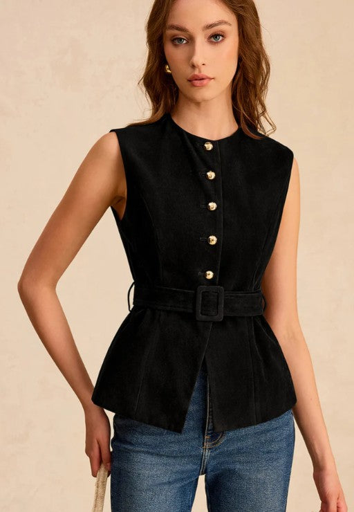 COMMENSE | Faux Suede Vest with Belt