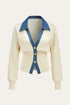 COMMENSE | Denim Collar Metal Button V-Neck Knit Cardigan (L)
