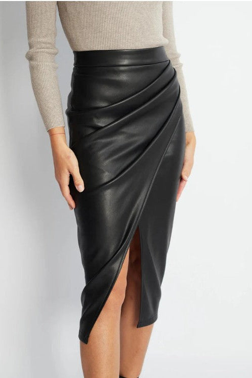 COMMENSE | Pleated Split Vegan Leather Skirt (M)