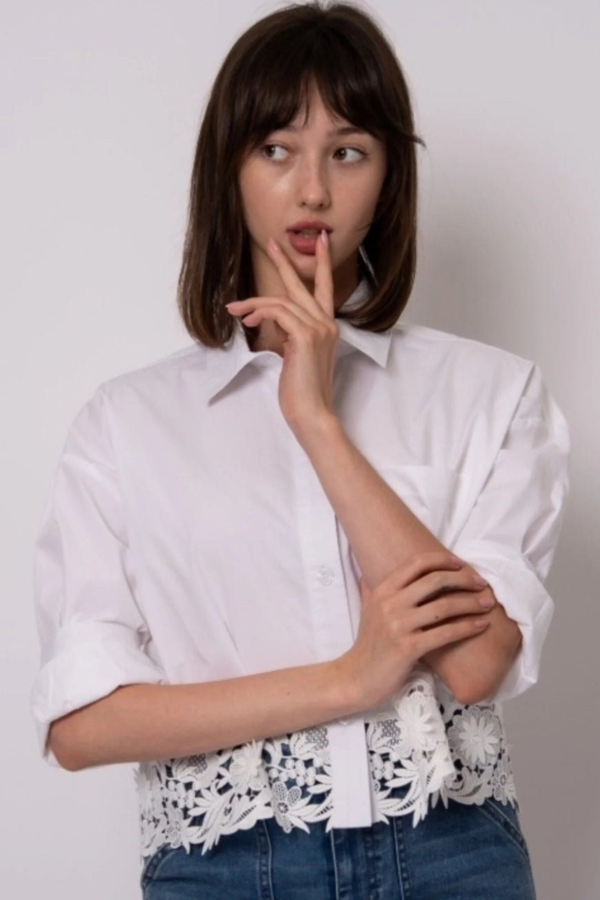 KERWIN- Poplin/Crochet Convertible Sleeve Shirt
