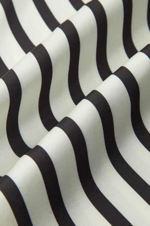 COMMENSE | Satin Striped Button Cozy Blouse (XL)