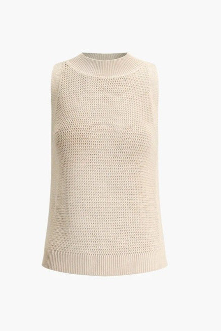 COMMENSE | Knit Hollow Solid Tank Top (L)