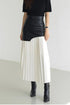 COMMENSE | Asymmetric Patchwork Faux Leather Chiffon Pleated Maxi Skirt