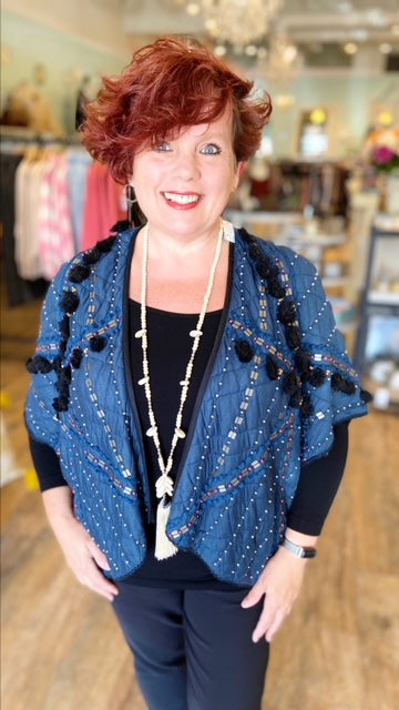 ANTHROPOLOGIE/BLANK Teal Beaded Kimono NWT! (O/S)