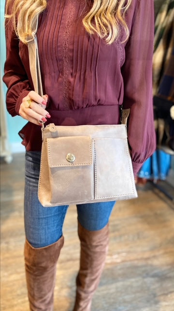 ROOTS Cervino Taupe Tribe Leather Crossbody