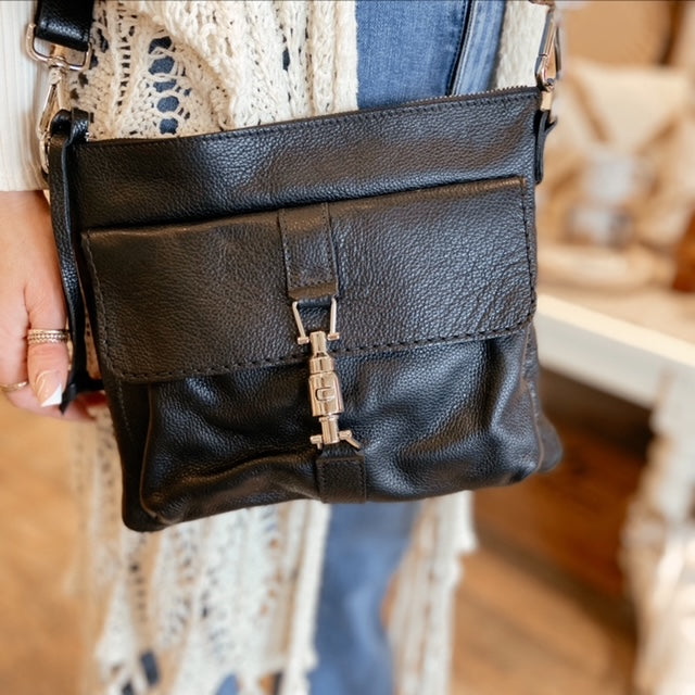 ROOTS Black Leather Crossbody