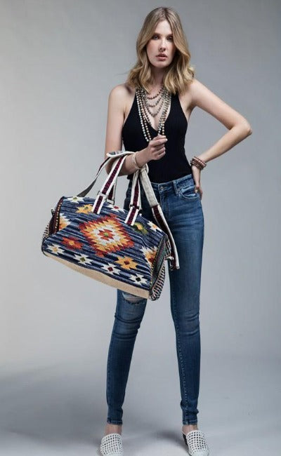 NEW! Handmade Denim Ethnic Navajo Duffel Bag