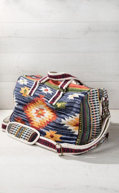 NEW! Handmade Denim Ethnic Navajo Duffel Bag