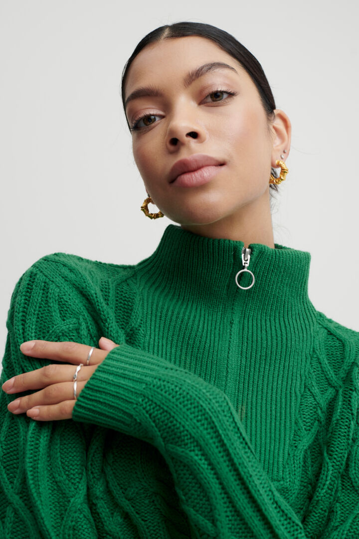 BYOUNG Green Cable Knit Sweater