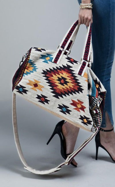 NEW! Handmade Ivory Ethnic Navajo Duffel Bag