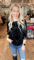 TALBOTS Black Velour Print Top (S)