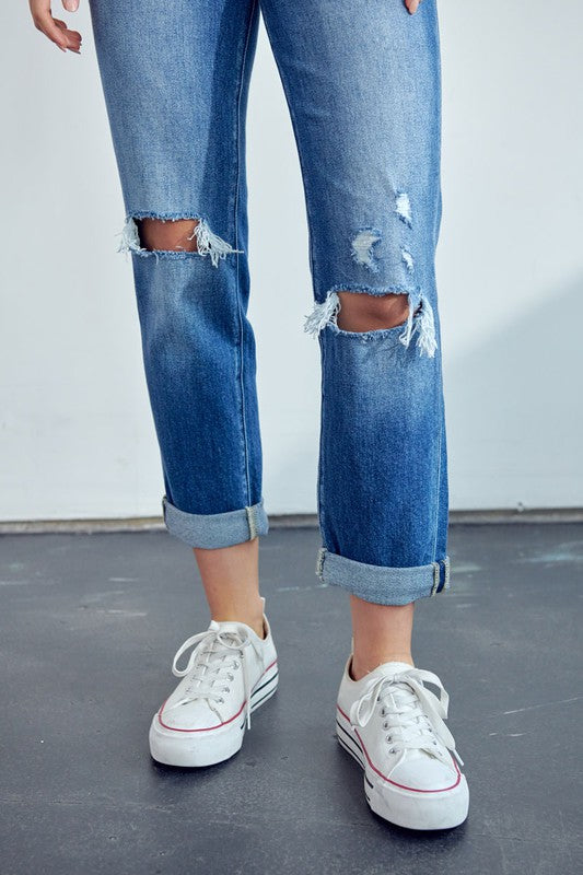 NEW! High Rise Cuffed Straight Jeans!