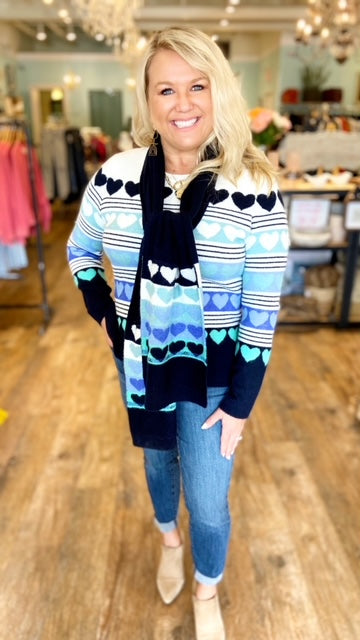 TALBOTS Heart Print Sweater with Scarf (L)