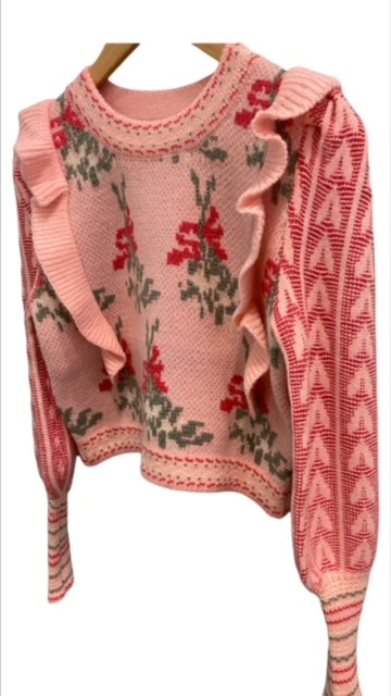 SUNDAYUP Heart & Floral Crop Sweater