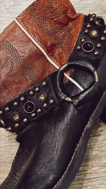 SAM EDELMAN Brown/Black Leather Stud Ankle Boots (37)