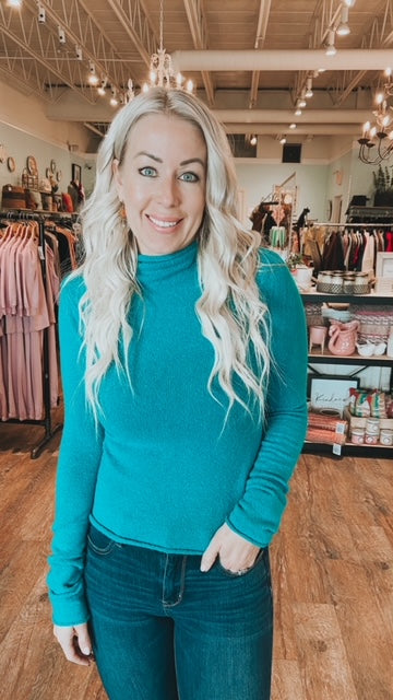 WILFRED Turq Mock Neck Top (S)