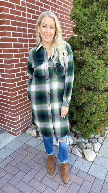 NEW! Green Plaid Long Shacket
