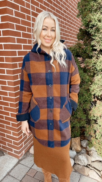 NEW! RD Style (Conscious) Brown/Navy Plaid Coat!