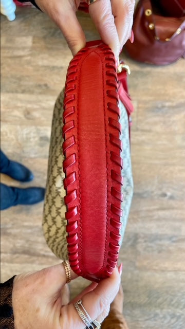 MICHAEL KORS Red Monogrammed Hobo Handbag