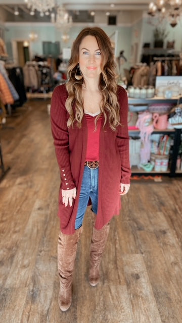 TALBOTS Wine Ribbed Cardigan (S)