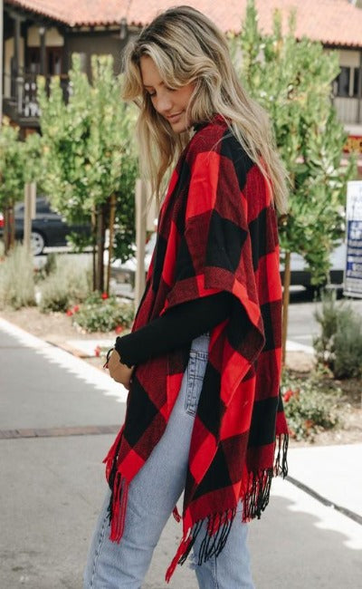 NEW! Buffalo Check Tassel Poncho