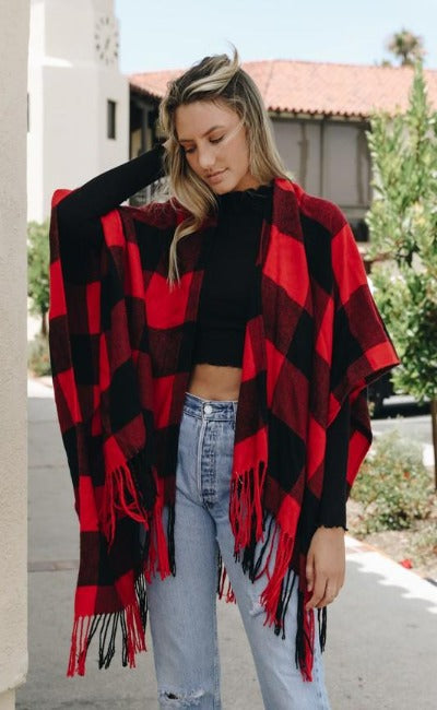 NEW! Buffalo Check Tassel Poncho