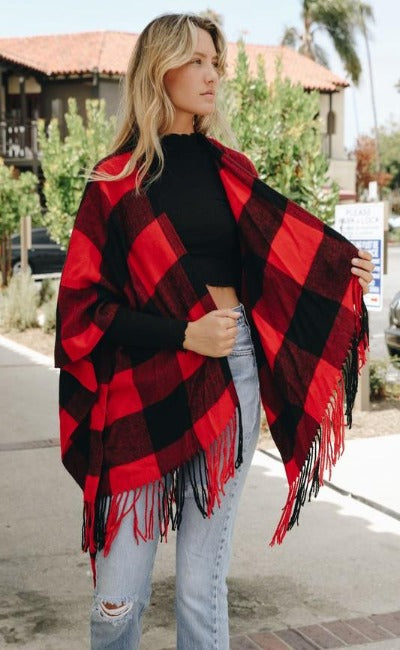 NEW! Buffalo Check Tassel Poncho