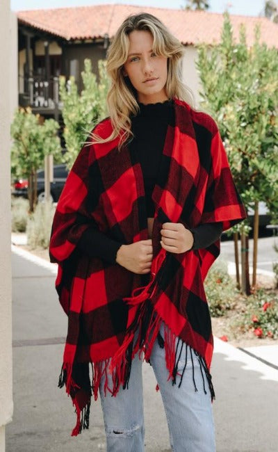 NEW! Buffalo Check Tassel Poncho