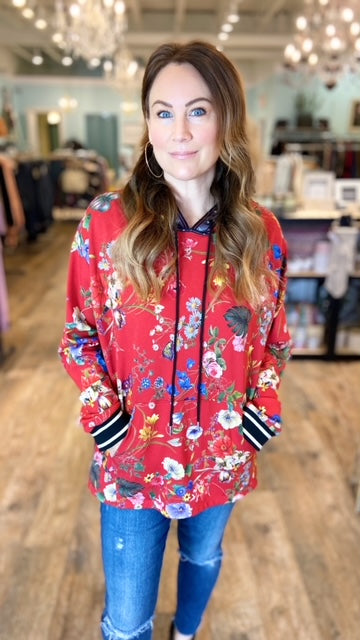 JOHNNY WAS Red Hooded Top (Fit M/L)