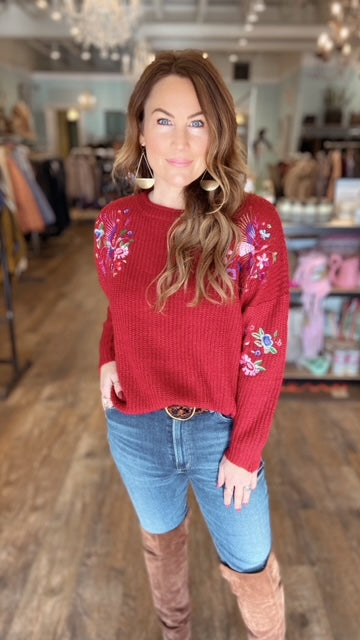 PEPALOVES Red Embroidered Sweater (M)