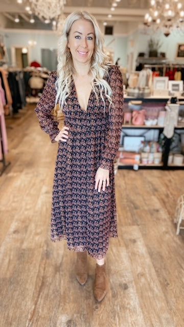 WILFRED Deep V Print Dress (Fits S)