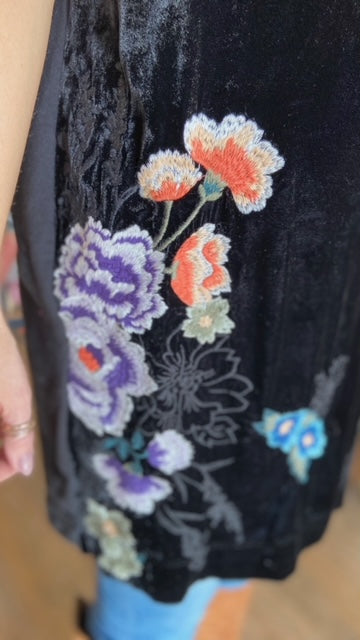 JOHNNY WAS Velour Embroidered Tunic (S)